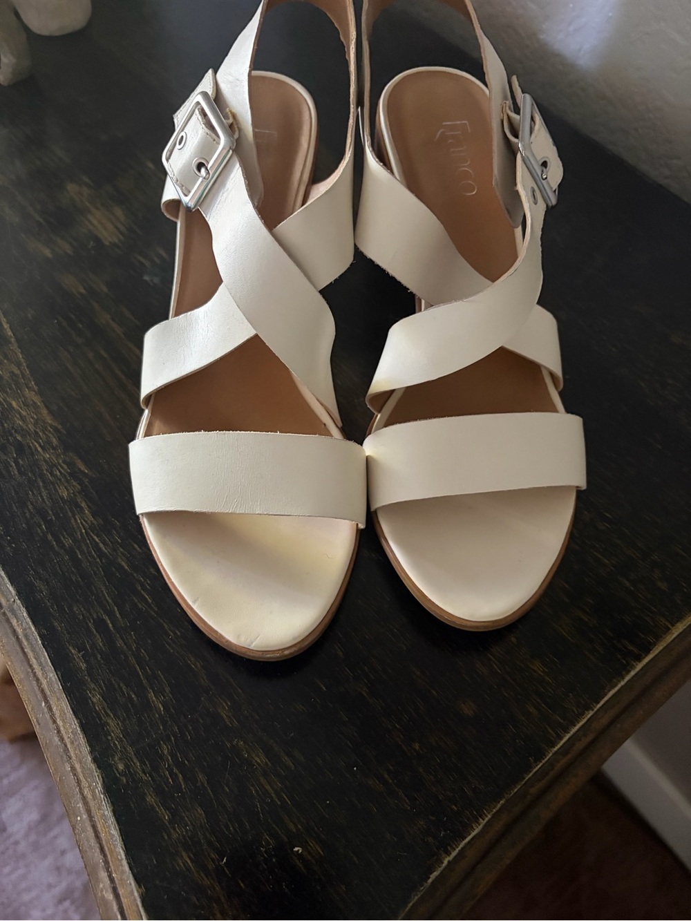 Franco Sarto Cream Leather Crisscross Slingback Sandals
